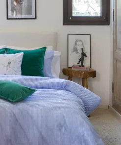 Funda de Edredón de Poplín Rayas Finas Celeste y Blanco