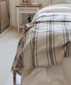 Pie de Cama Lino Tostado Rayas Grafito