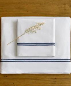 Sábanas de Percal 250 hilos con Doble Festón Azul Marino (para colchones de hasta 30 cm de alto)