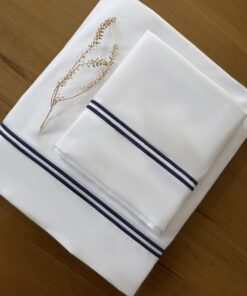 Sábanas de Percal 250 hilos con Doble Festón Azul Marino (30 cm de alto)