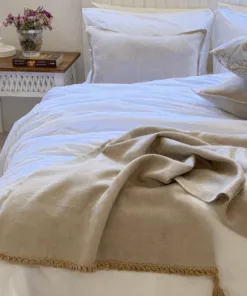 Pie de Cama de Lino Irlandes Piedra con Yute