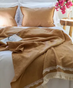 Pie de Cama de Lino Frances Tornasolado Habano