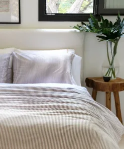 Funda De Edredón De Poplín Rayas Tostado y Blanco